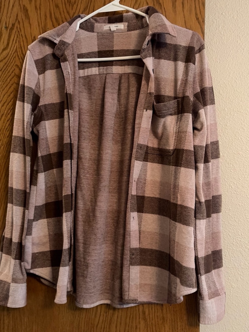 Cozy Maurice’s Plaid Button-Up Shirt Jacket in Mauve/Brown